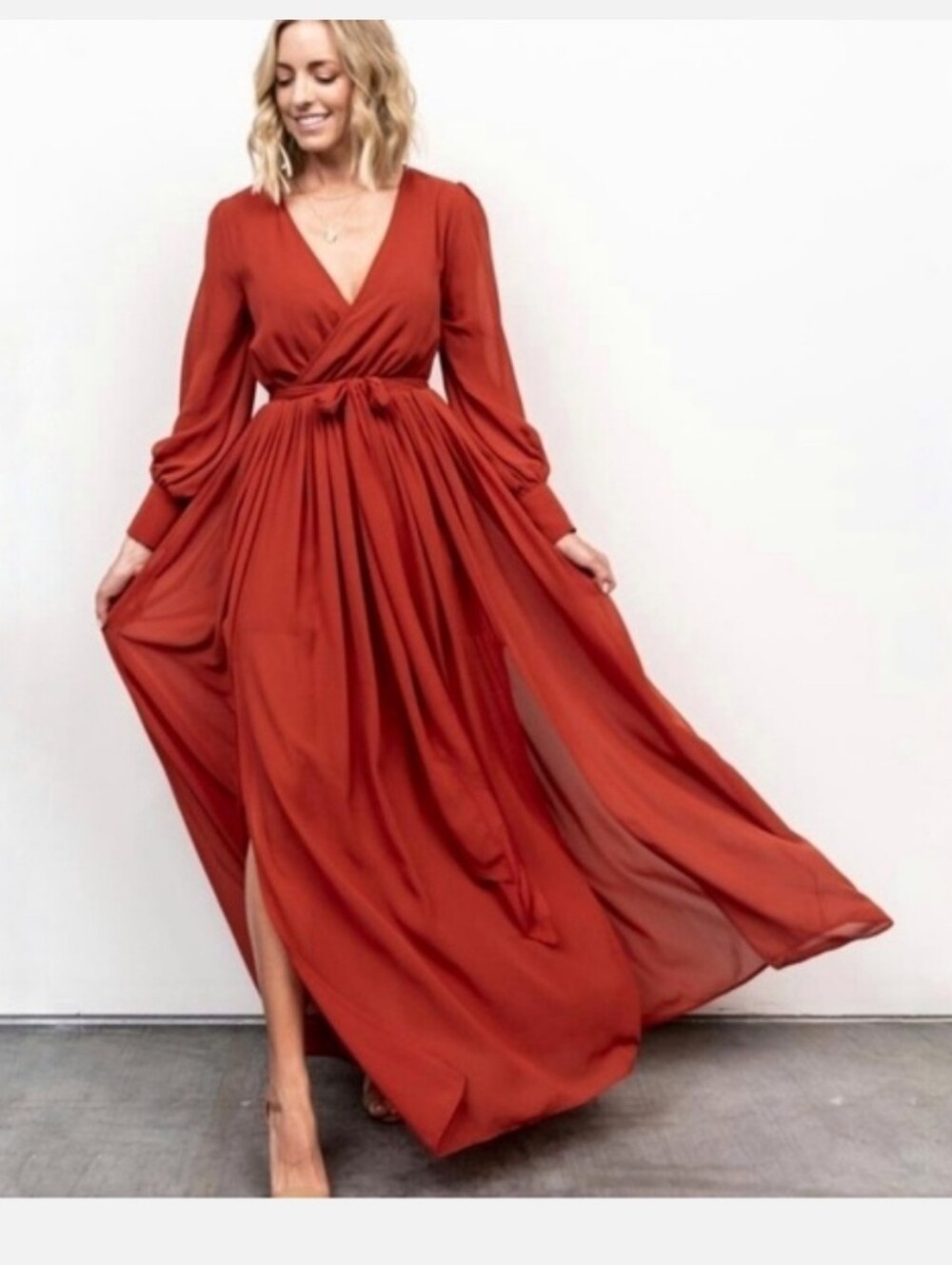 Baltic Born Lydia Maxi Wrap Dress LYDIA |‎ Small | Terracotta/Rust Bridesmaid